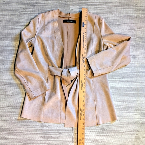 Women's ZARA Faux Suede blush tie front cardigan jacket Sz S, Casual,‎ Office - Picture 5 of 8
